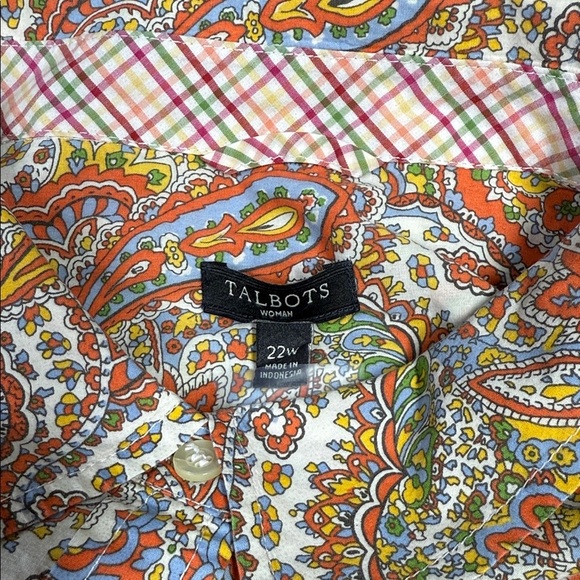 Talbots Paisley Button Down Shirt - Orange, Yellow, Cream - Picture 2 of 7